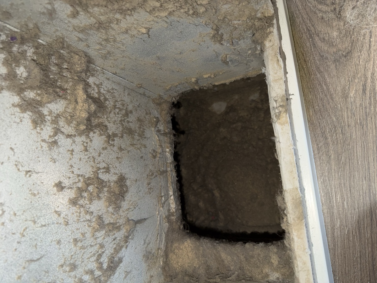 Contaminated duct with heavy buildup